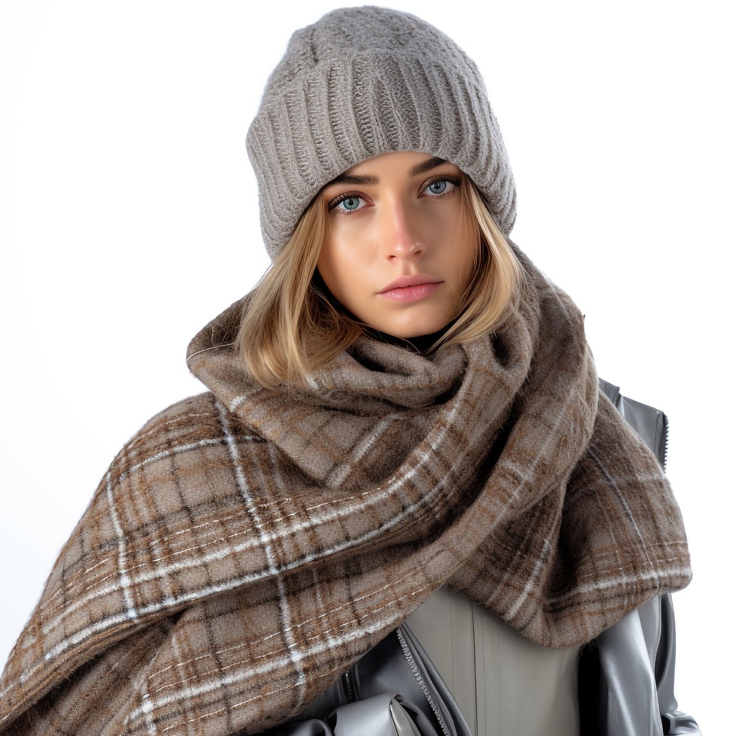 Women Wool Check Scarf by OneEntry